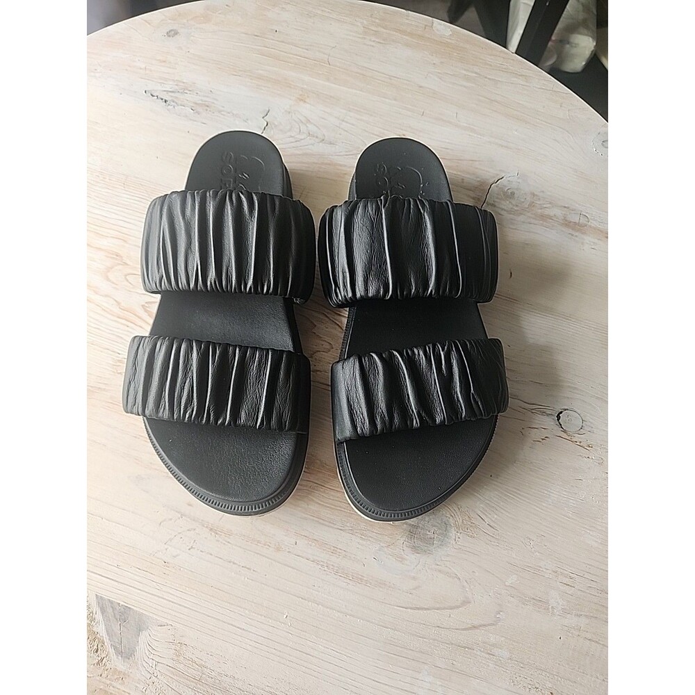 TWO STRAP Black LEATHER Slip-On SLIDE/SANDALS Women’s Size 6 US  Sorel